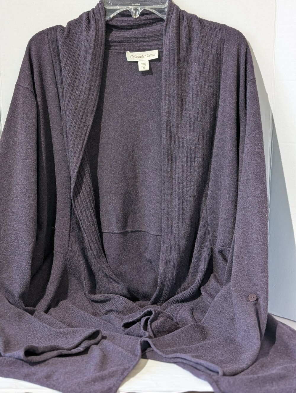 Coldwater Creek Women's Heathered Plum Open-Front Cardigan, Viscose, XL